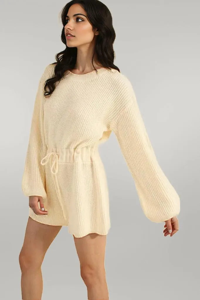 MABLE Round Neck Long Sleeve Sweater Romper