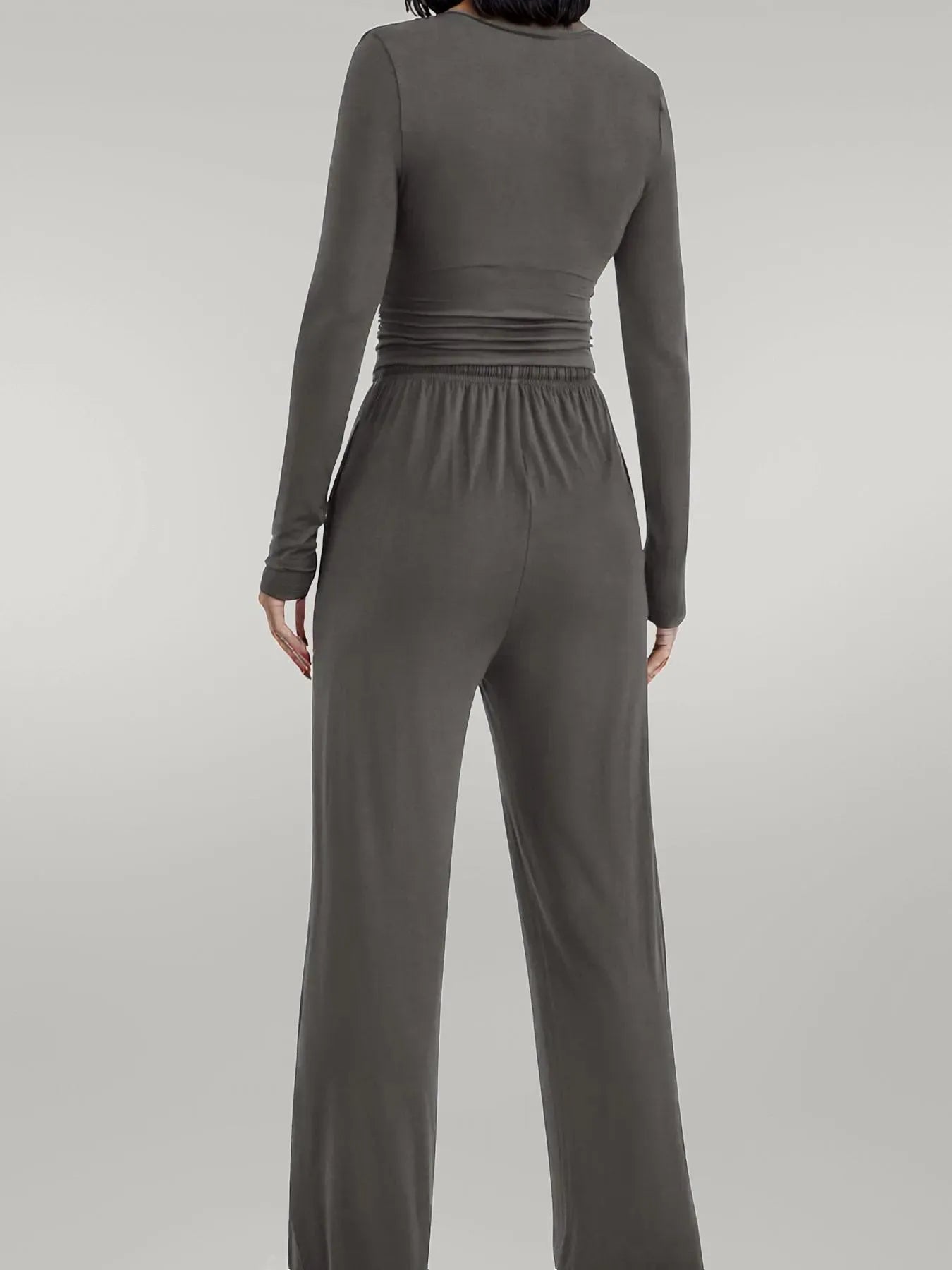 Round Neck Long Sleeve Top and Pants Set