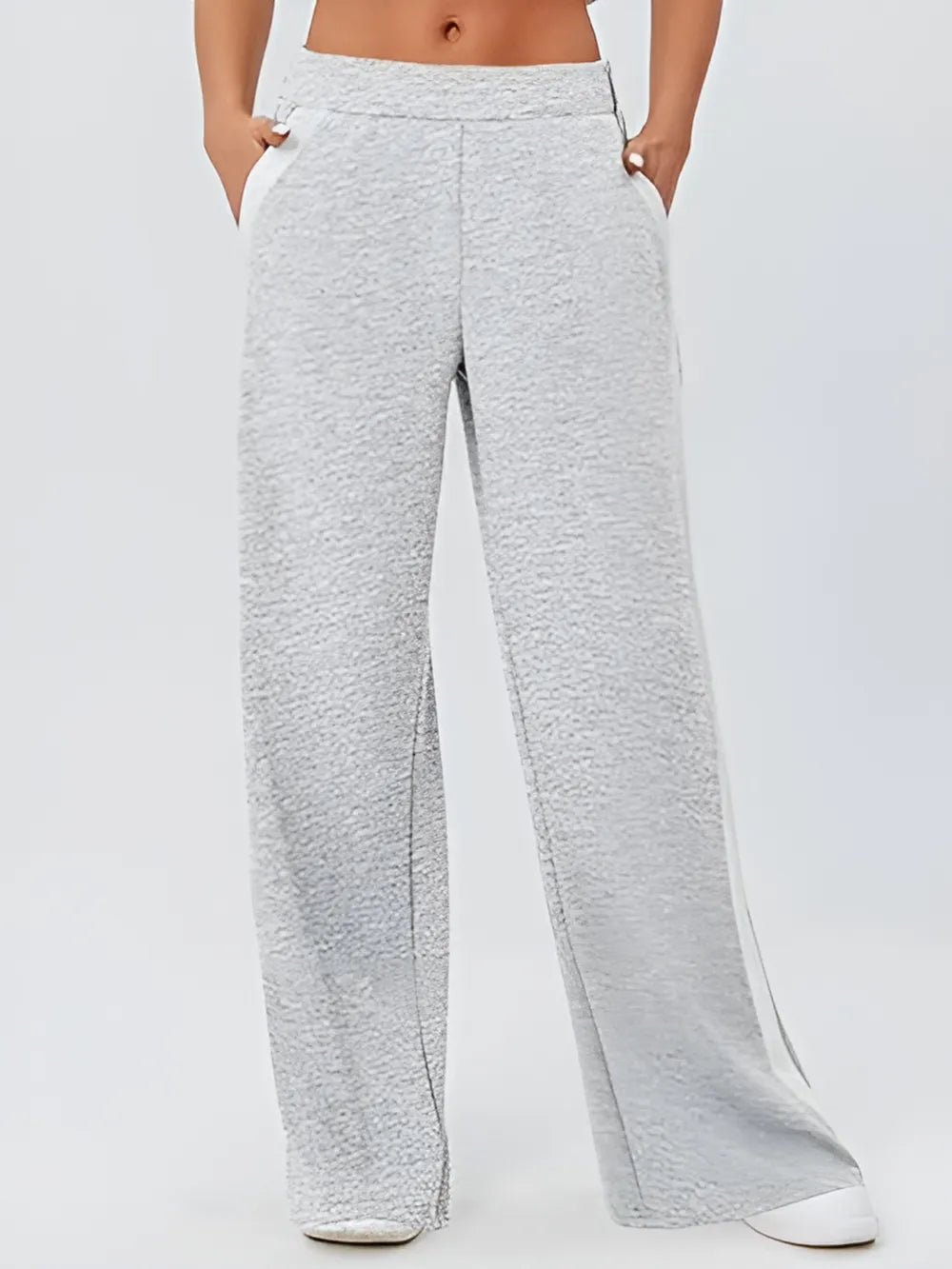 Side Striped Wide Leg Pants Light Gray