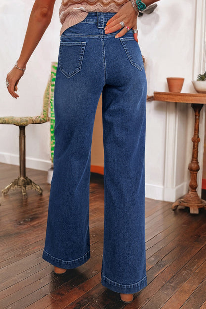 Sail Blue Wide Leg Pocketed High Waist Jeans Sail Blue 71%Cotton+27.5%Polyester+1.5%Elastane