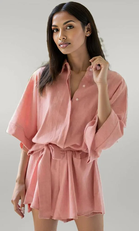Collared Neck Half Sleeve Romper