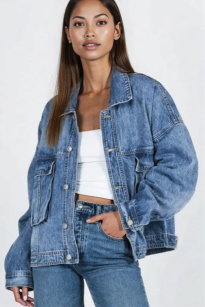 Collared Neck Button Up Denim Jacket