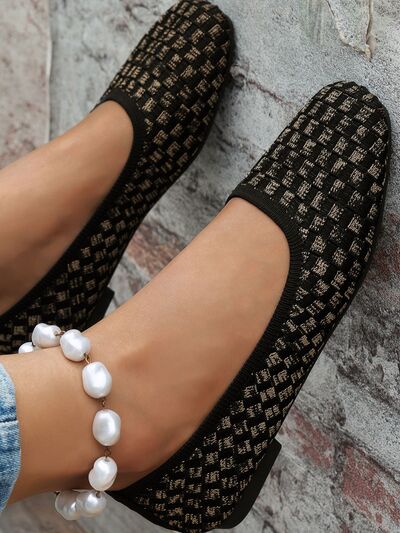 Mesh Round Toe Flat Slip-Ons Black