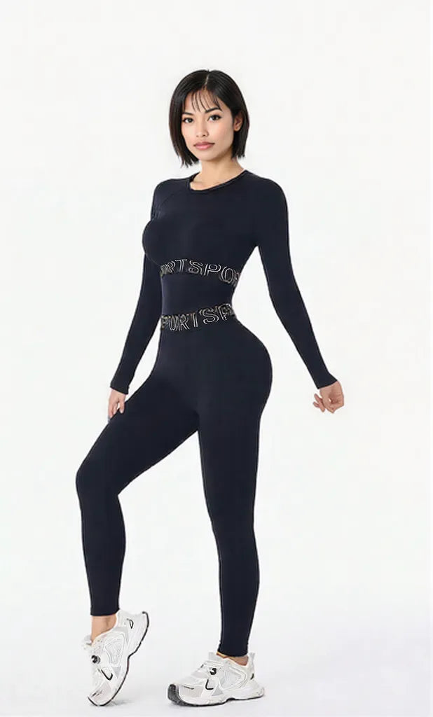 Letter Print Round Neck Long Sleeve Top and Leggings Active Set