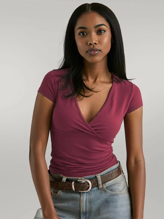 Surplice Short Sleeve T-Shirt Deep Purple