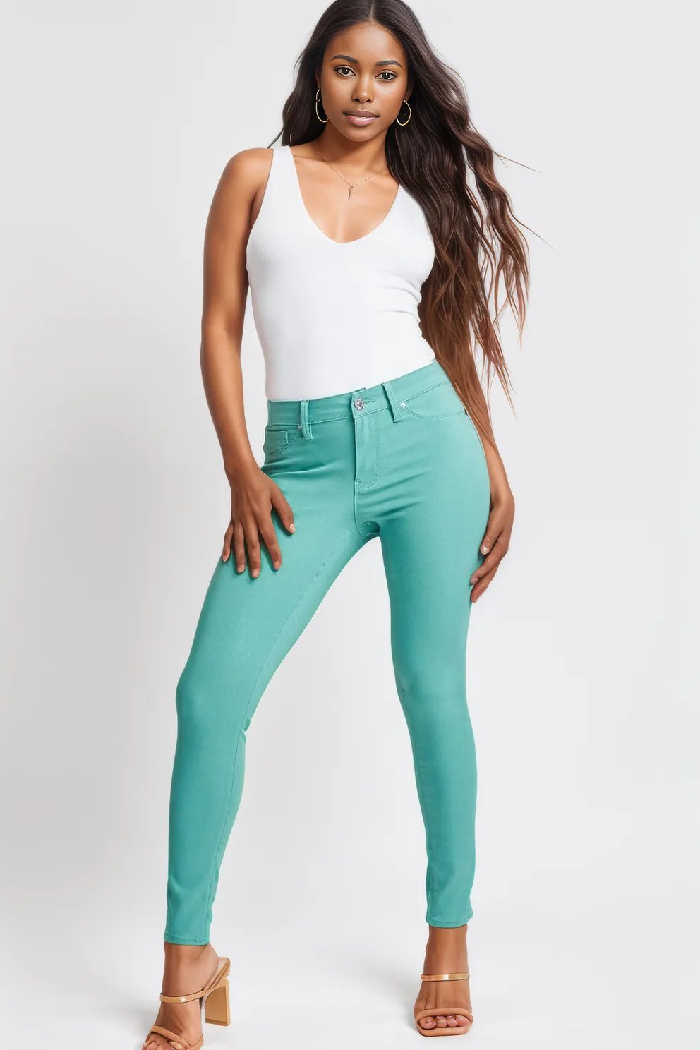 YMI Jeanswear Full Size Hyperstretch Mid-Rise Skinny Pants SeaGreen