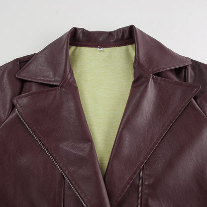 90s Retro Vegan Leather Jacket Burgundy