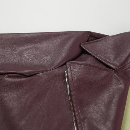 90s Retro Vegan Leather Jacket Burgundy