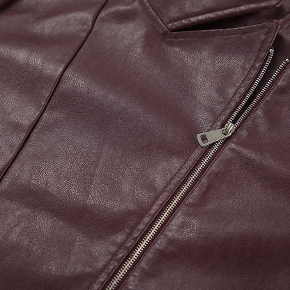 90s Retro Vegan Leather Jacket Burgundy