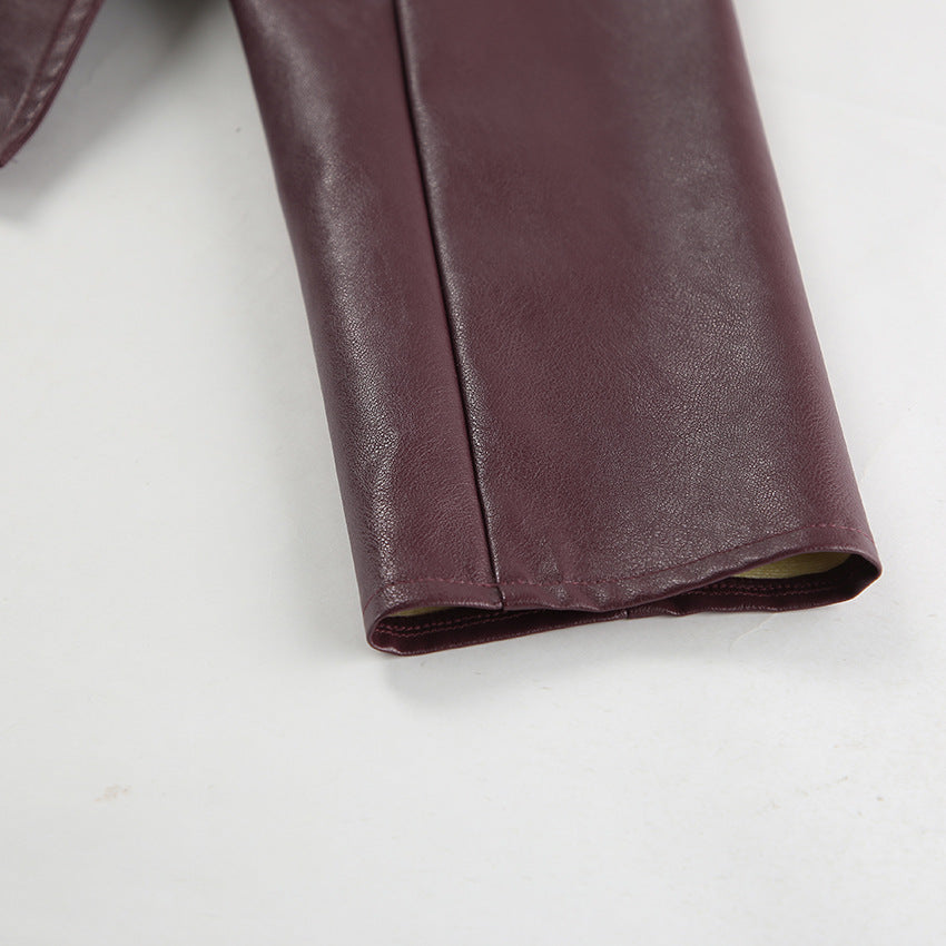 90s Retro Vegan Leather Jacket Burgundy