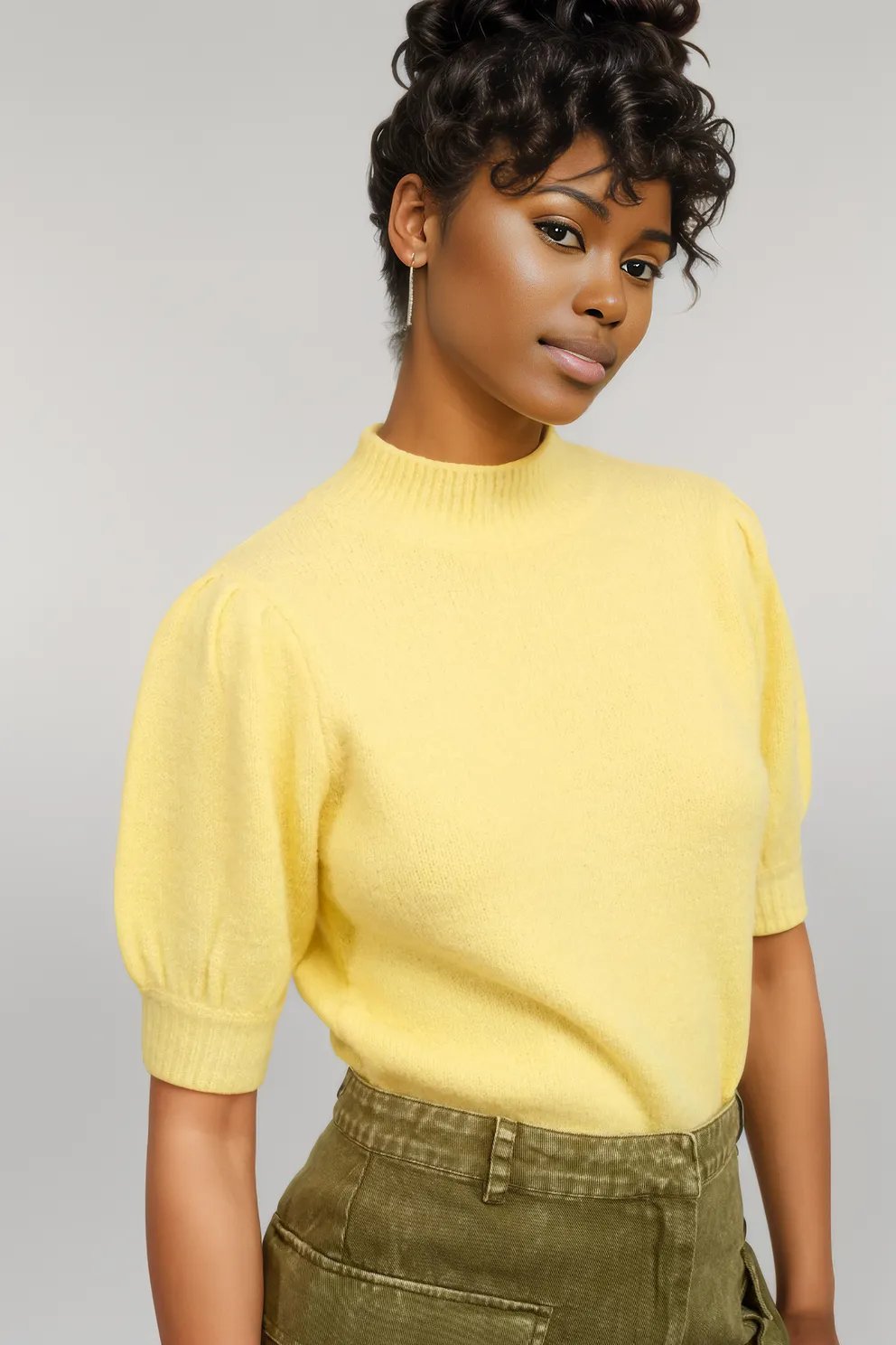 HYFVE Mock Neck Puff Sleeve Sweater