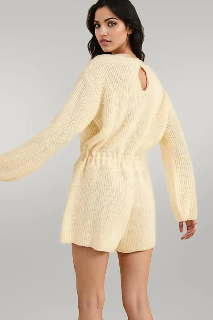 MABLE Round Neck Long Sleeve Sweater Romper