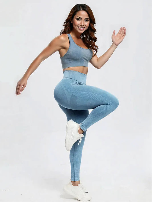Scoop Neck Wide Strap Top and Pants Active Set Light Blue