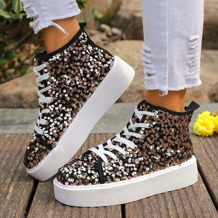 Sequin Round Toe Platform Sneakers