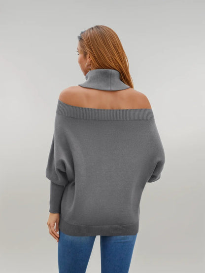 Off Shoulder Turtleneck Batwing Sleeve Sweater