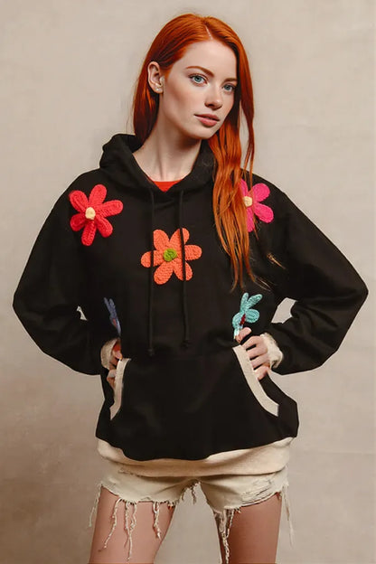 BiBi Patched Hoodie Top BLACK