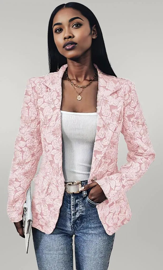 Floral Print Single Button Blazer with Pockets