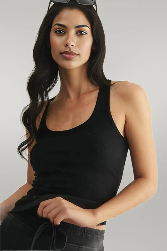 MONO B Slim Fit Scoop Neck Tank BLACK