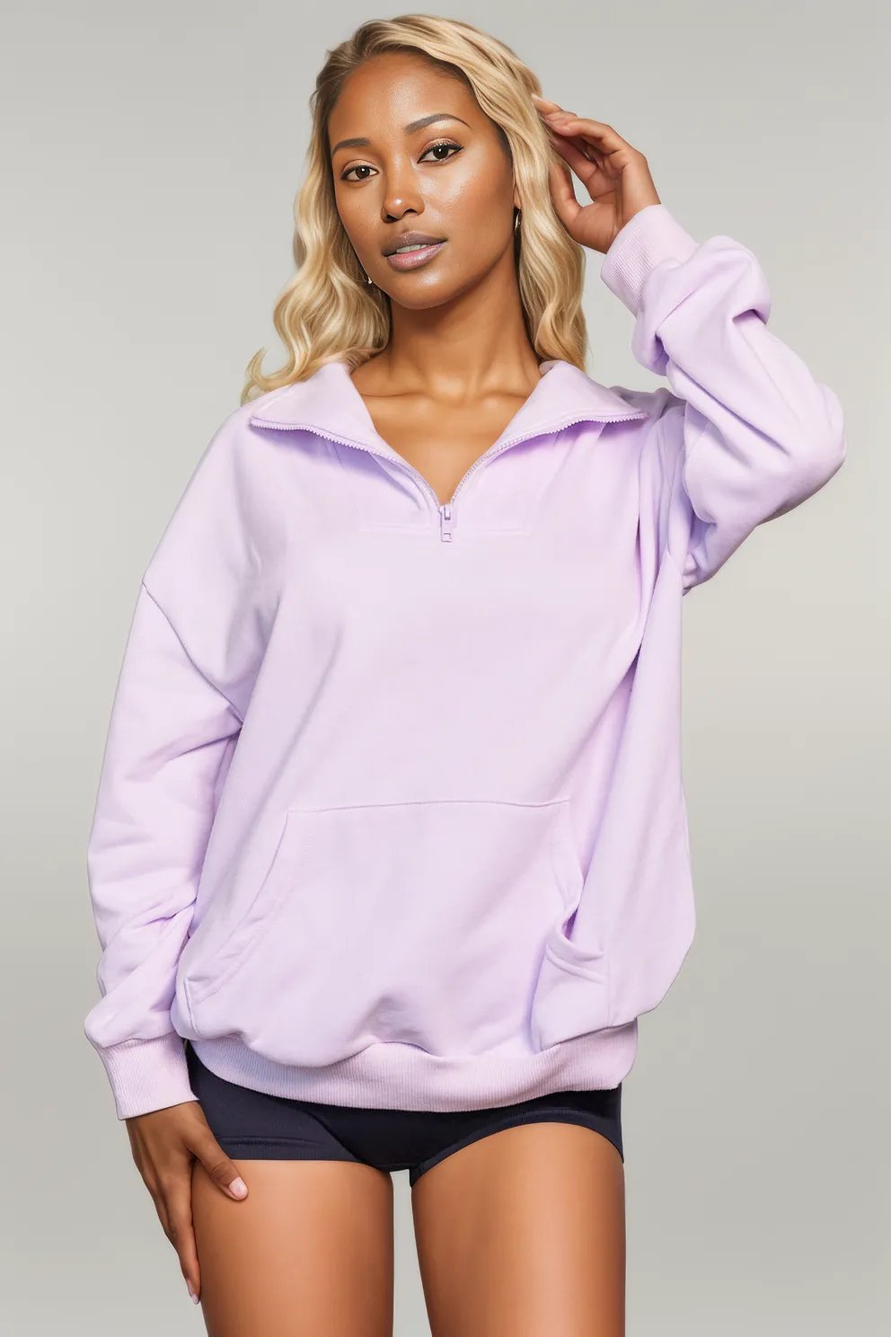 Quarter Zip Dropped Shoulder Sweatshirt Lavender