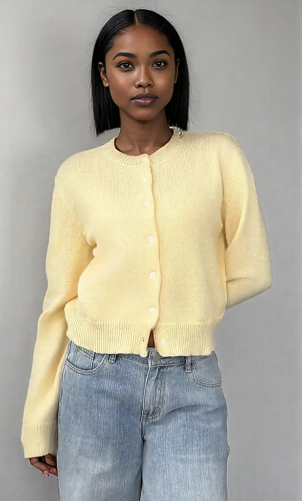 Button-Up Long Sleeve Knit Cardigan
