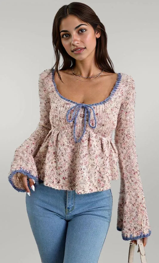 Tie Front Flare Sleeve Sweater