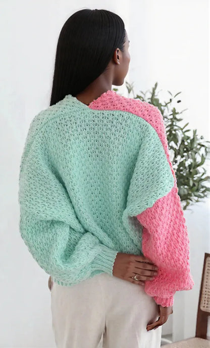 Color Block Open Front Cardigan Multicolor