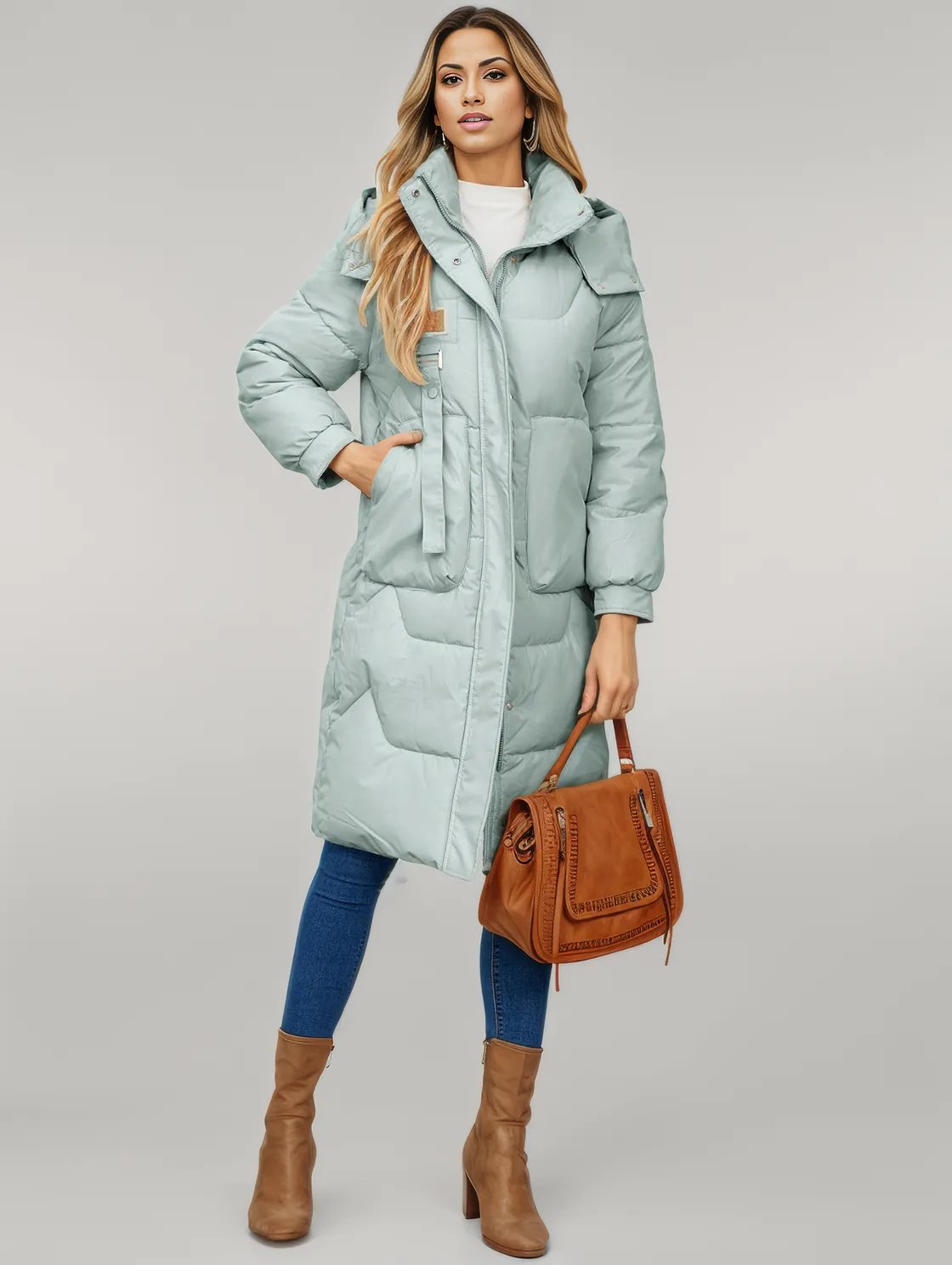 Long Sleeve Longline Hooded Winter Coat