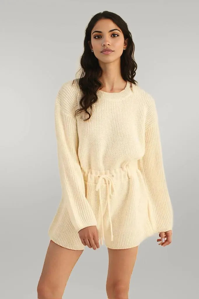 MABLE Round Neck Long Sleeve Sweater Romper