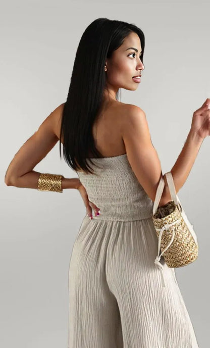 Smocked Tube Wide-Leg Jumpsuit