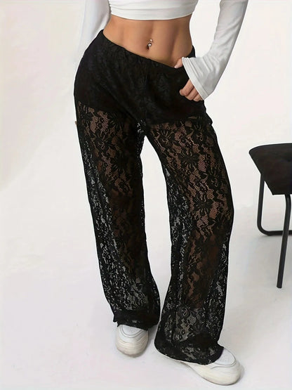 Lace Sheer Wide Leg Pants