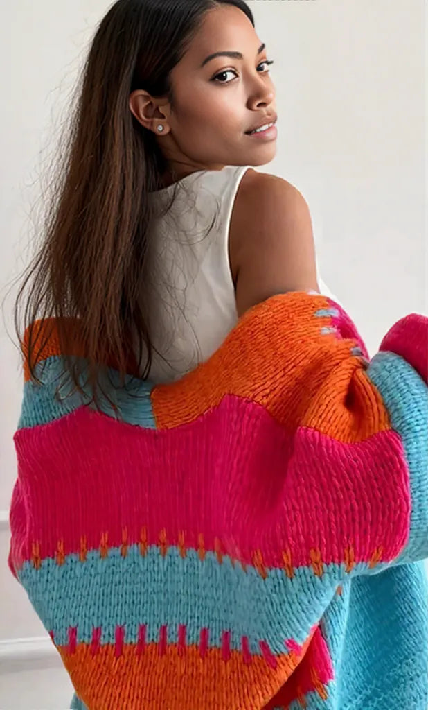 Color Block Drop Shoulder Cardigan