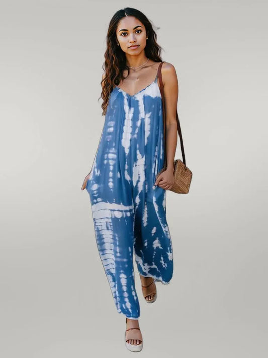 V-Neck Spaghetti Strap Jumpsuit Sky Blue