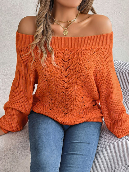 Openwork Off-Shoulder Long Sleeve Sweater