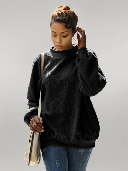 Ivy Lane Mock Neck Dropped Shoulder Sweatshirt Black