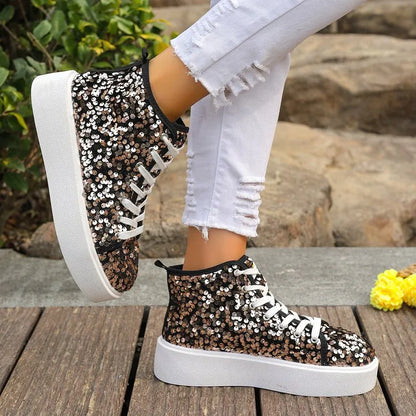 Sequin Round Toe Platform Sneakers