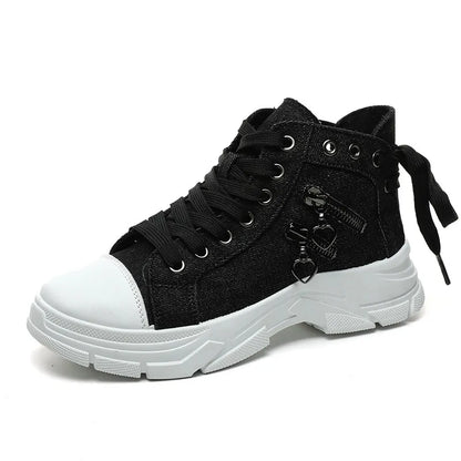 Decor Zipper Lace Up Round Toe Platform Sneakers