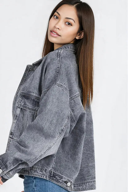 Collared Neck Button Up Denim Jacket