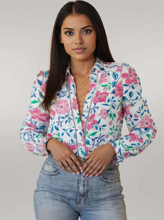 Button Down Floral Long Sleeve Shirt Floral