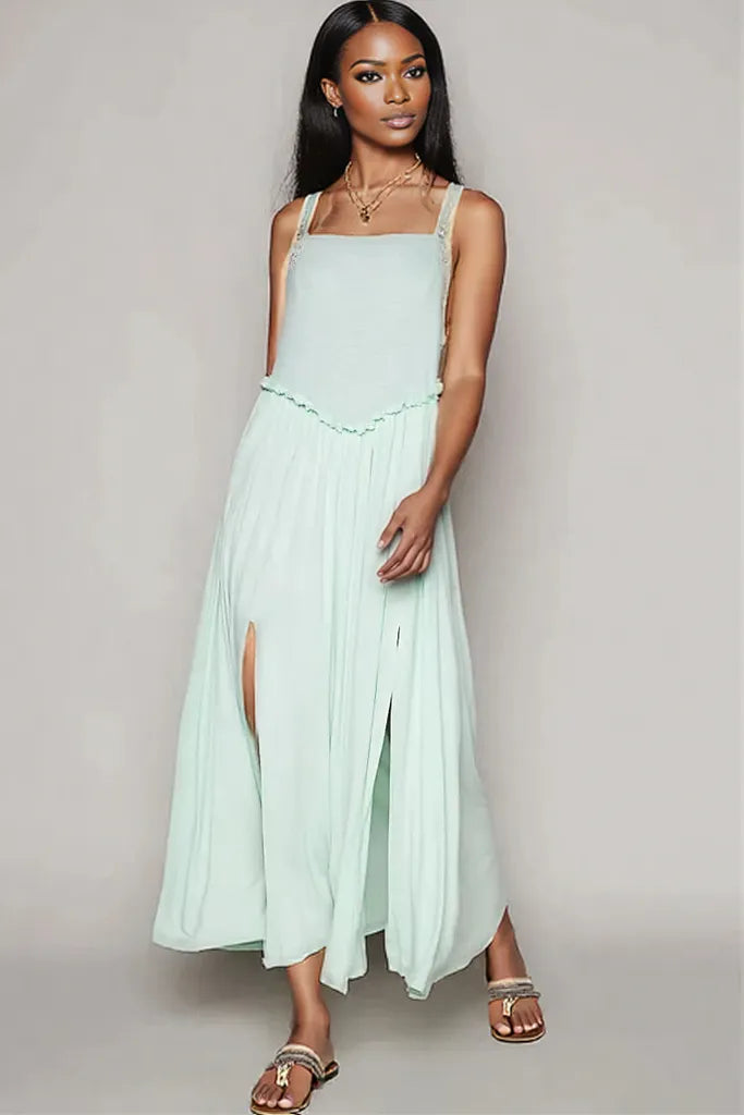 POL Frill Slit Square Neck Cami Dress