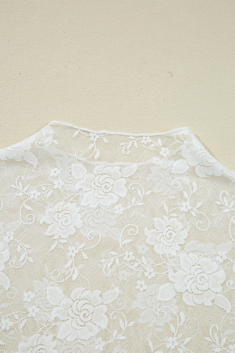 Black Sheer Floral Lace Mesh Mock Neck Long Sleeve Top