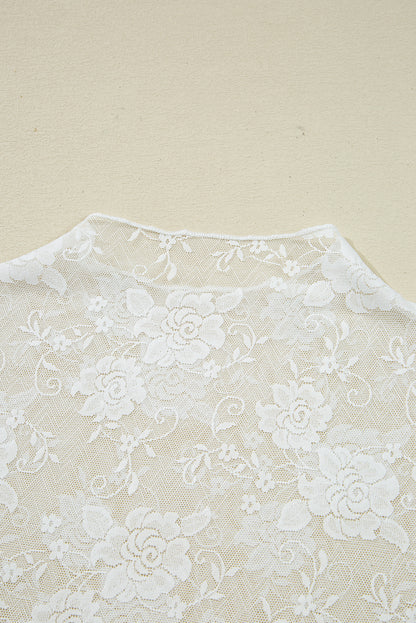 Black Sheer Floral Lace Mesh Mock Neck Long Sleeve Top