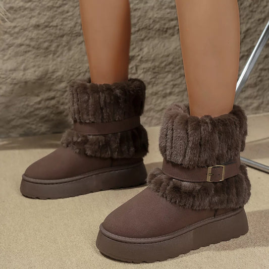 Round Toe Platform Boots Brown