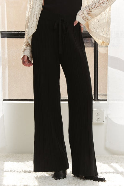 ADORA Tied Wide Leg Knit Pants Black