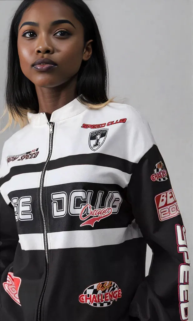 Letter Zip Up Dropped Shoulder Jacket