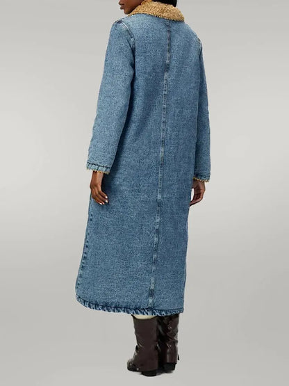 Pocketed Button Up Denim Jacket with Fur Lining