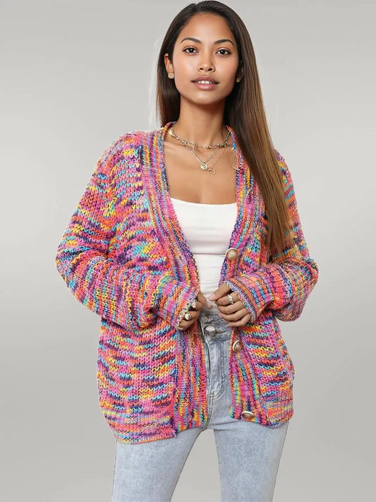 Angel Wings Button Up Dropped Shoulder Cardigan Multicolor
