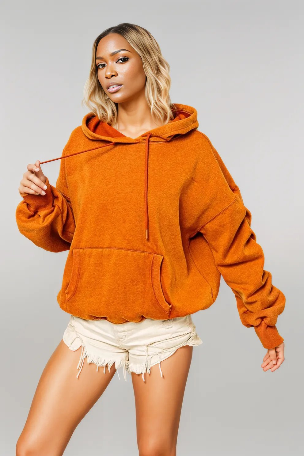 BiBi Ruched Long Sleeve Washed Fleece Hoodie