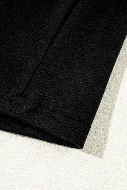 Black Solid Exposed Seam Crew Neck Long Sleeve Top