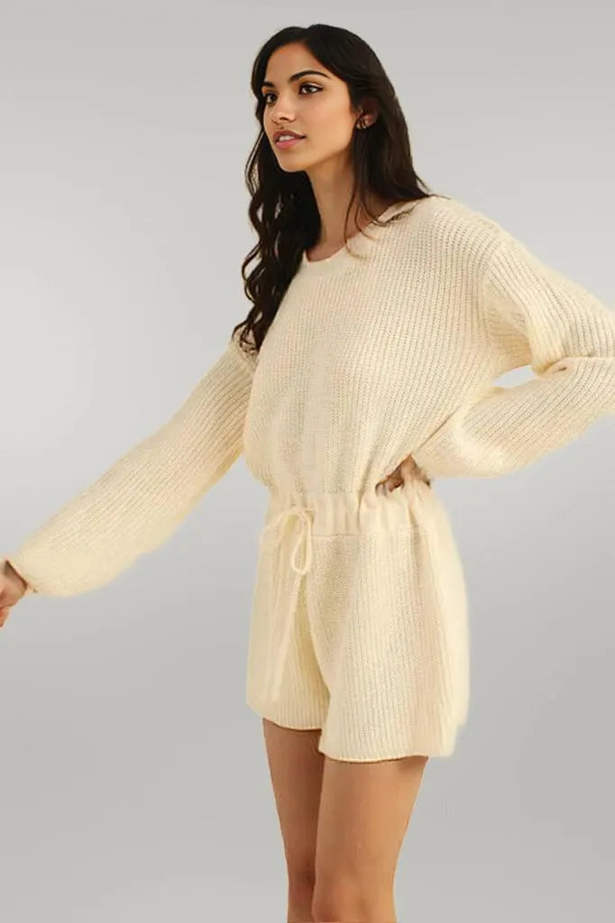 MABLE Round Neck Long Sleeve Sweater Romper