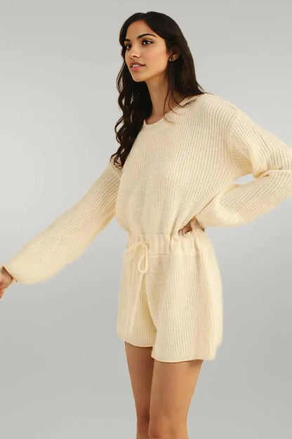 MABLE Round Neck Long Sleeve Sweater Romper